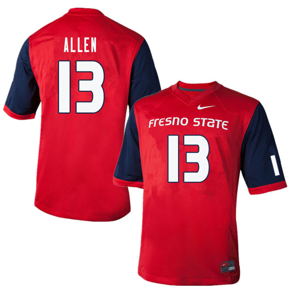 Men #13 Justin Allen Fresno State Bulldogs College Football Jerseys Sale-Red